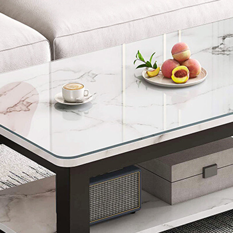 4 Legs Rectangle Cocktail Table Contemporary Single Coffee Table with Shelf