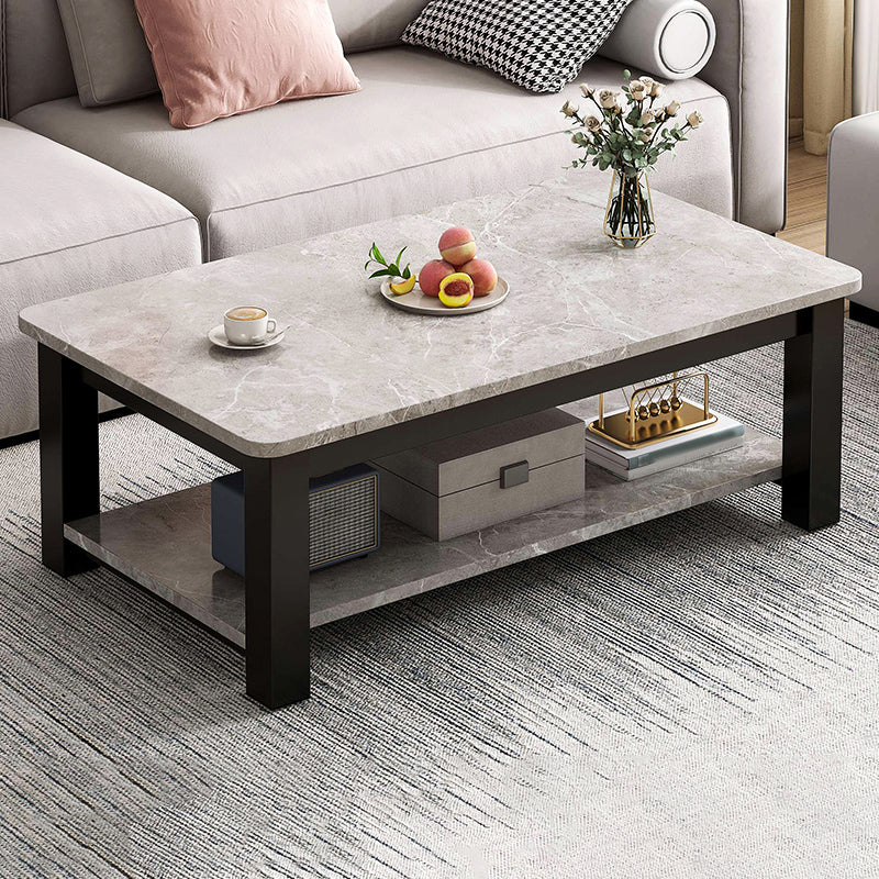 4 Legs Rectangle Cocktail Table Contemporary Single Coffee Table with Shelf