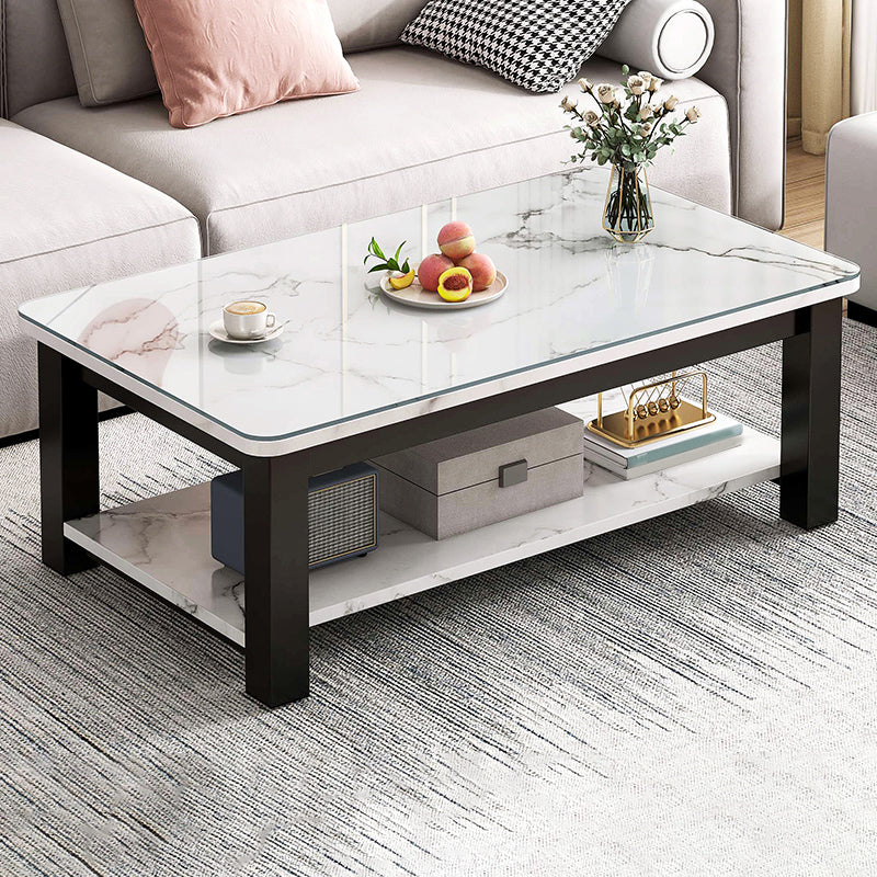 4 Legs Rectangle Cocktail Table Contemporary Single Coffee Table with Shelf