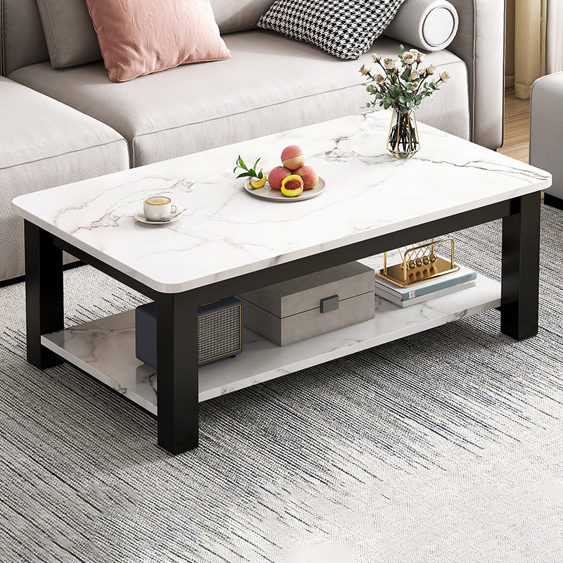 4 Legs Rectangle Cocktail Table Contemporary Single Coffee Table with Shelf