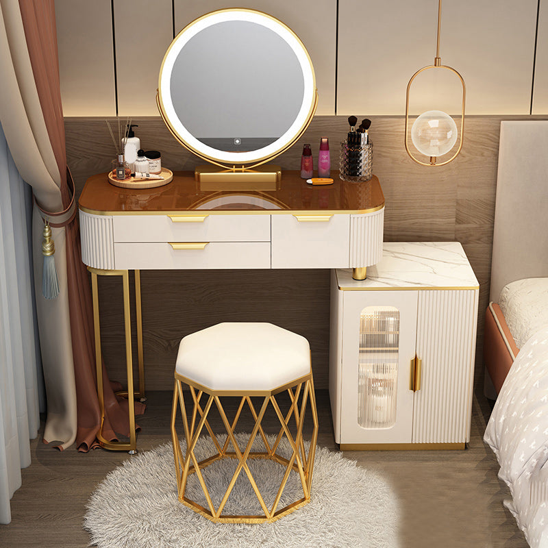 Lighted Mirror & 2/3 Drawers Vanity Table Set Glam Metal Dresser