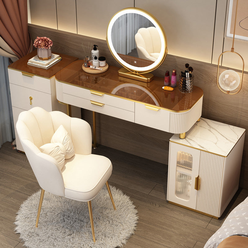 Lighted Mirror & 2/3 Drawers Vanity Table Set Glam Metal Dresser