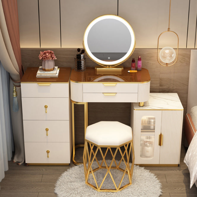 Lighted Mirror & 2/3 Drawers Vanity Table Set Glam Metal Dresser