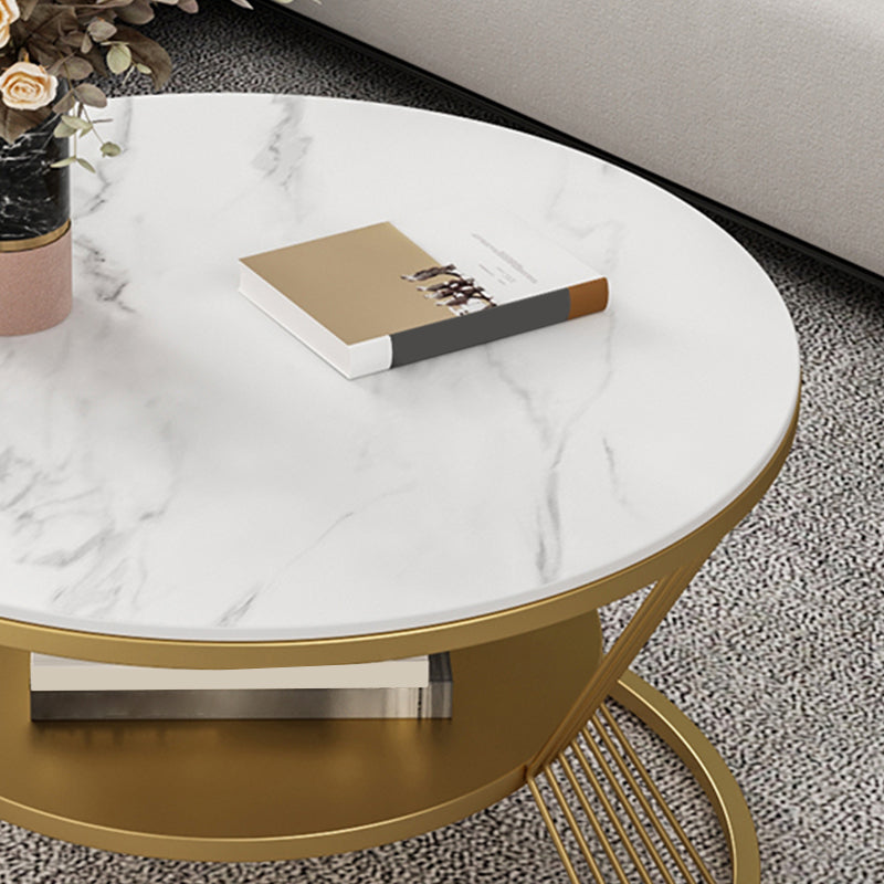 No Distressing Round Coffee Table Frame Single Coffee Table with Shelf