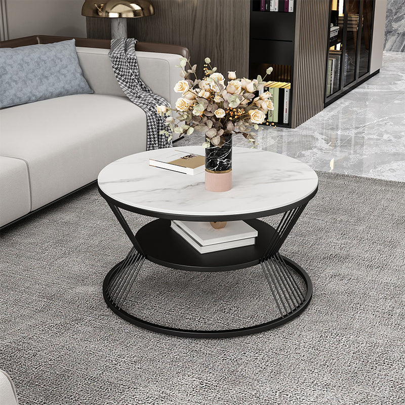 No Distressing Round Coffee Table Frame Single Coffee Table with Shelf