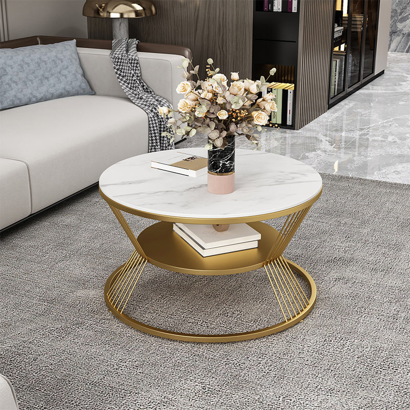 No Distressing Round Coffee Table Frame Single Coffee Table with Shelf