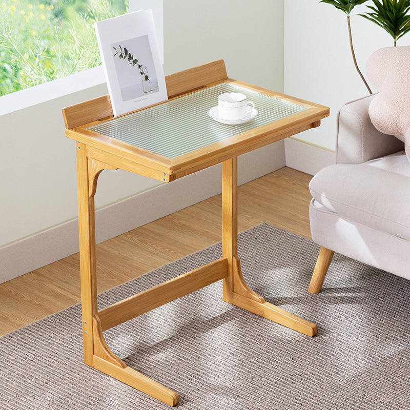 Asian Style Accent Side Table Wood and Glass with Storage and Shelf Corner Table