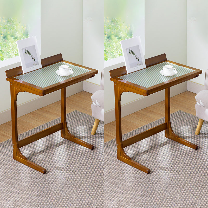 Asian Style Accent Side Table Wood and Glass with Storage and Shelf Corner Table