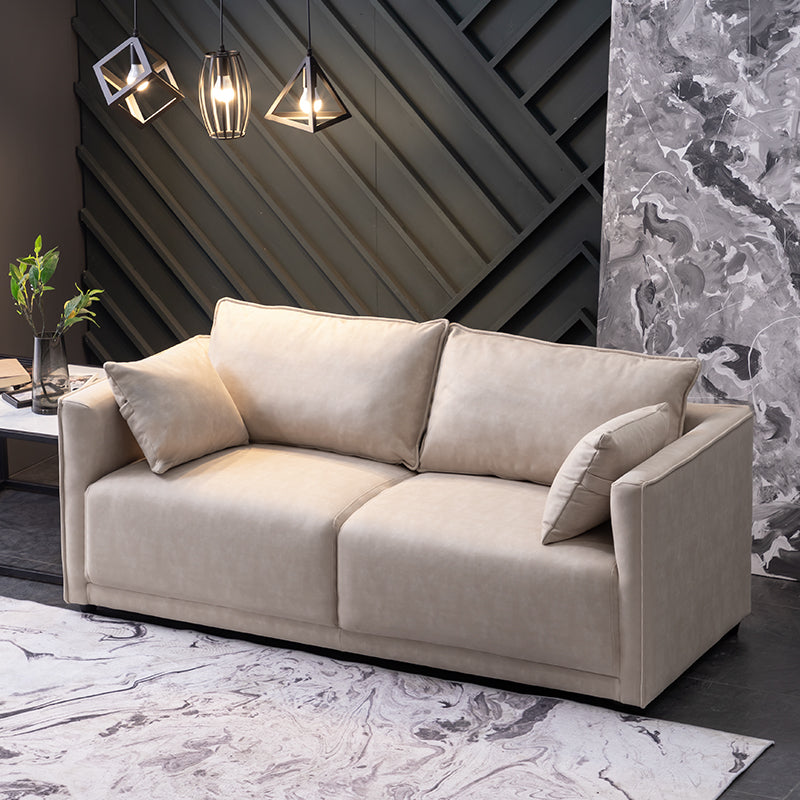 Contemporary Sofa with 2 Pillows Square Arm Living Room Settee
