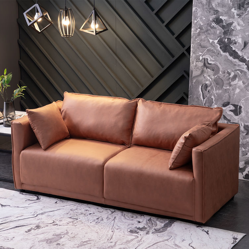 Contemporary Sofa with 2 Pillows Square Arm Living Room Settee
