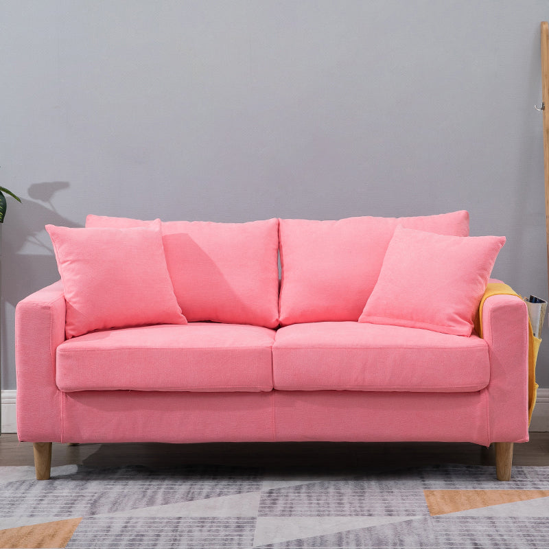 Scandinavian Sofa with 2 Pillows Square Arm Living Room Fabric Seating