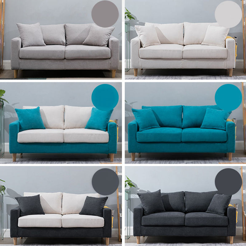 Scandinavian Sofa with 2 Pillows Square Arm Living Room Fabric Seating
