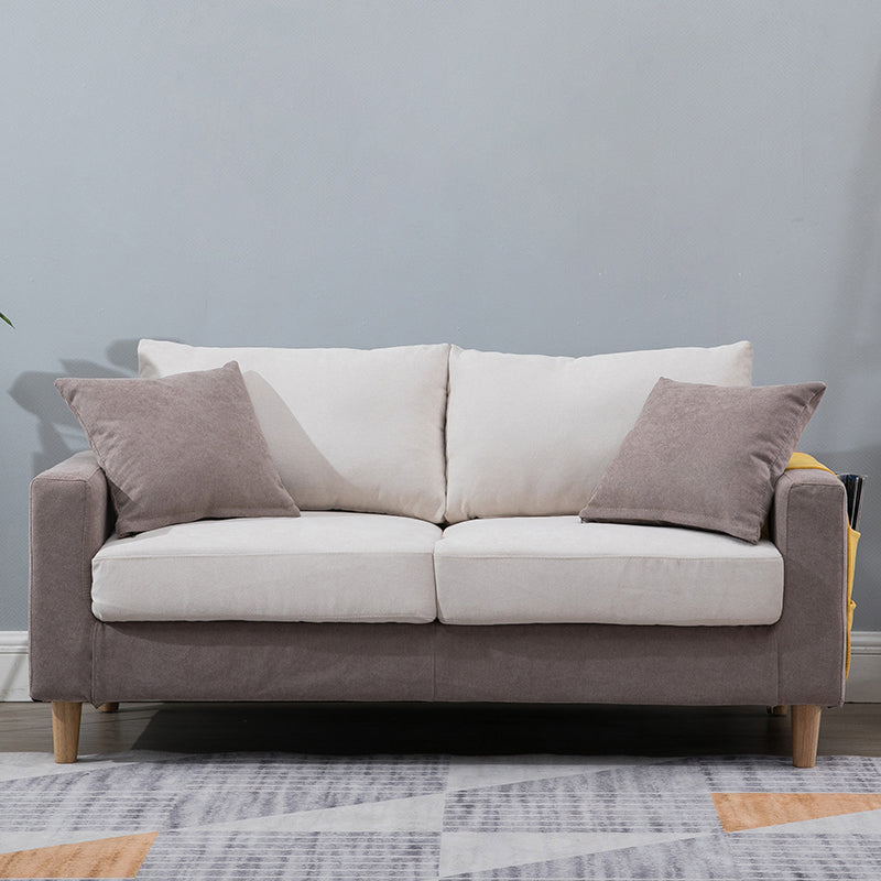 Scandinavian Sofa with 2 Pillows Square Arm Living Room Fabric Seating