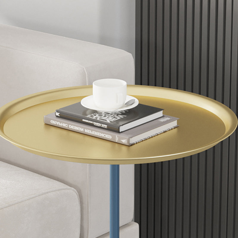 Contemporary Side Table Metal Pedestal Tray Top End Table for Living Room