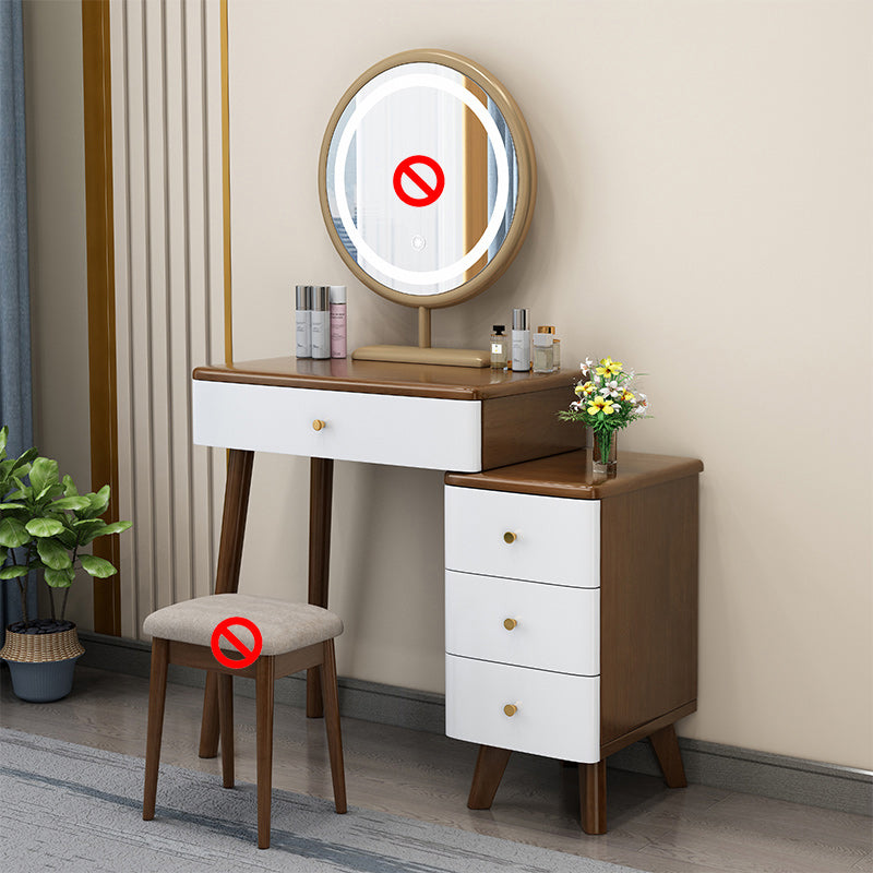 Solid Wood Vanity Makeup Table with Drawer Standing Mirror Dressing Table