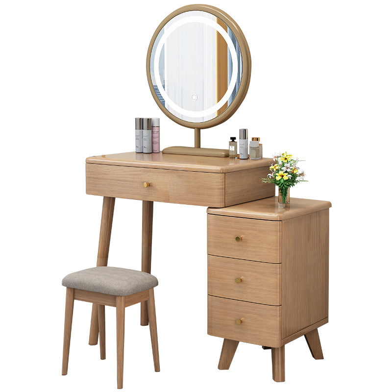 Solid Wood Vanity Makeup Table with Drawer Standing Mirror Dressing Table