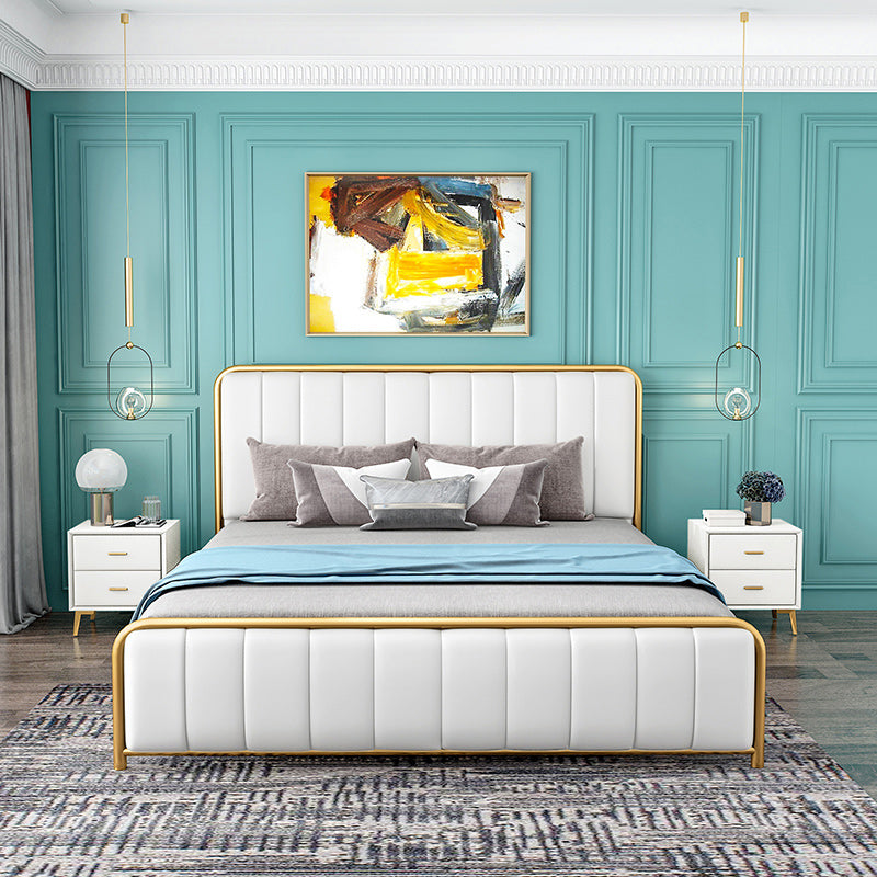 Metal Platform Bed 43.3" High Standard Bed with Upholstered Headboard