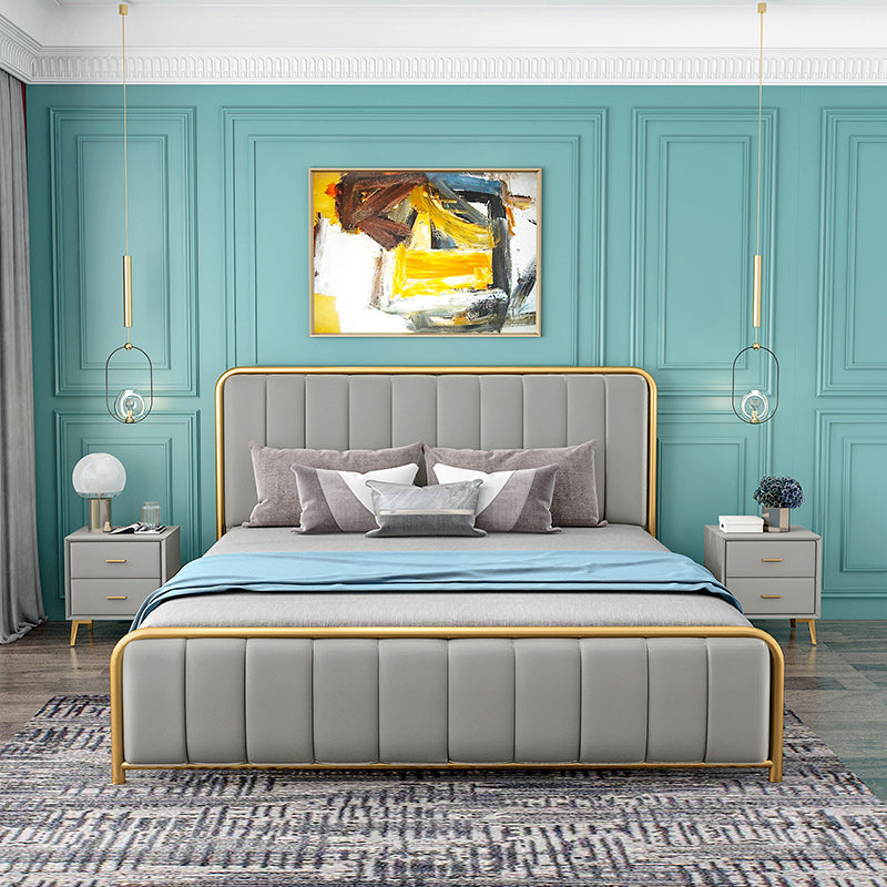 Metal Platform Bed 43.3" High Standard Bed with Upholstered Headboard