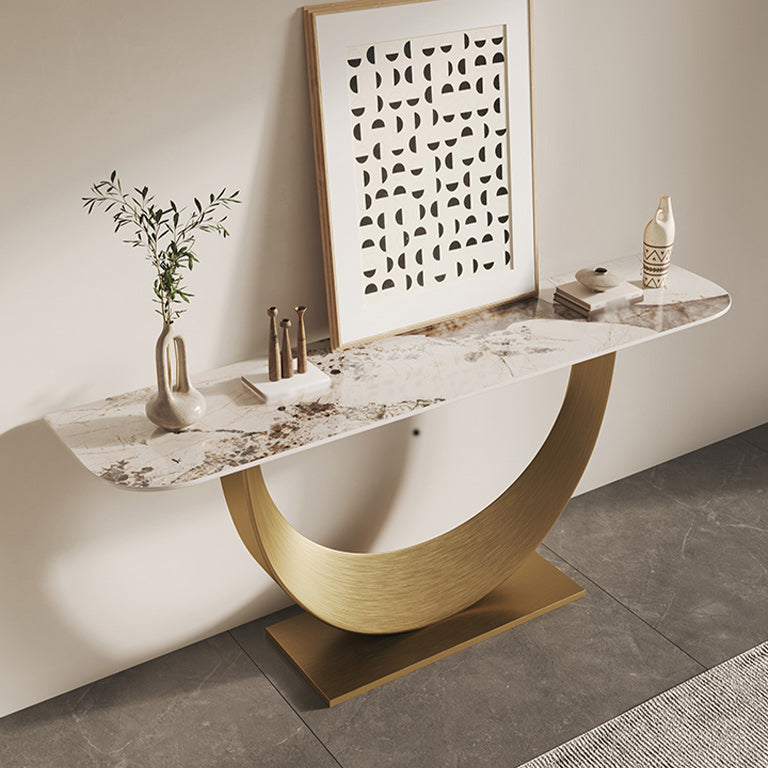 Glam Console Table Antique Finish Sofa Console Table in Stone