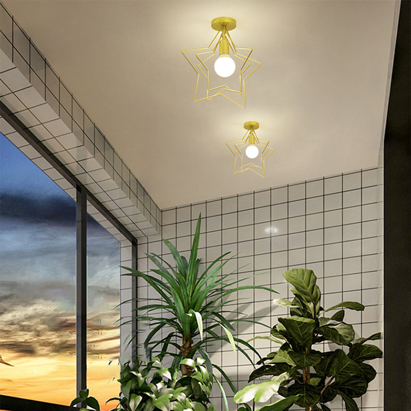 Nordic Style Iron Ceiling Light Geometry Shape 1 Light Ceiling Lamp for Bedroom