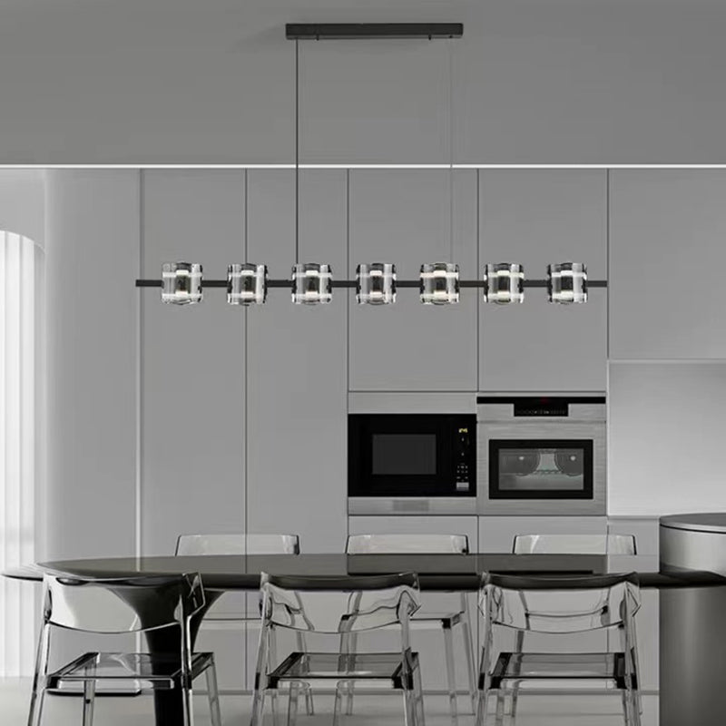 Black Hanging Light Contemporary Island Lighting with Glass Shade for Kitchen