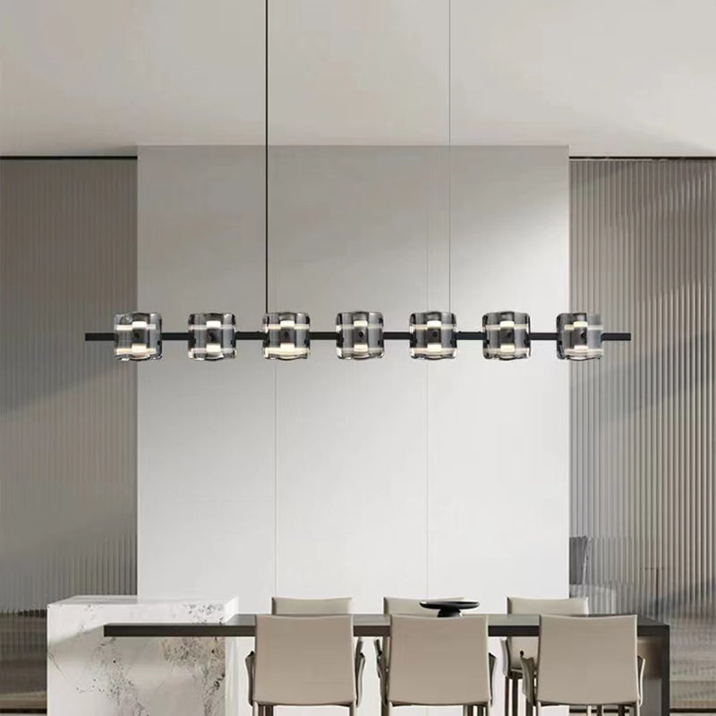Black Hanging Light Contemporary Island Lighting with Glass Shade for Kitchen