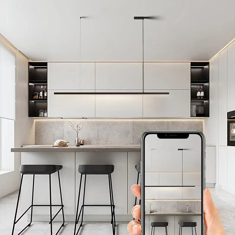 Minimalism Hanging Light Black Linear Island Light Fixture for Dining Room