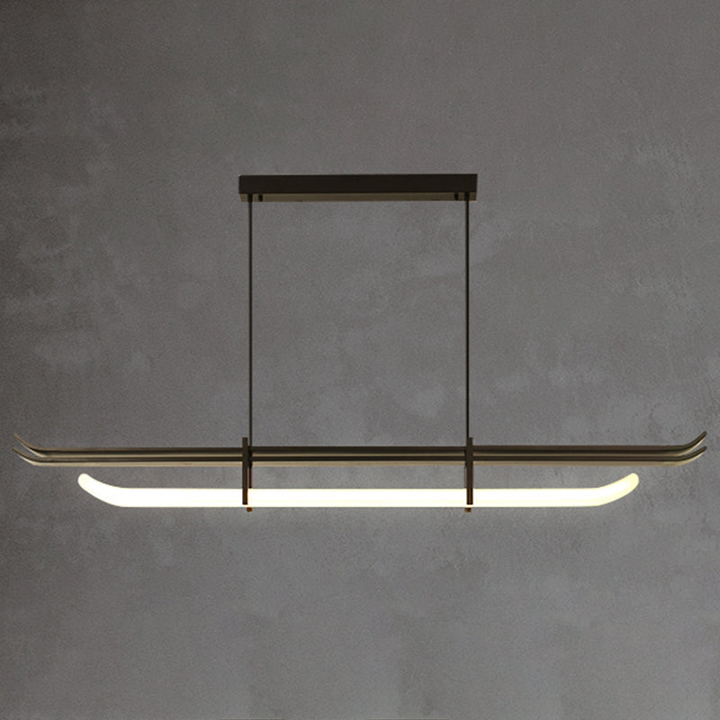 Contemporary Hanging Light Black LED Island Light Fixture with Metal for Dining Room