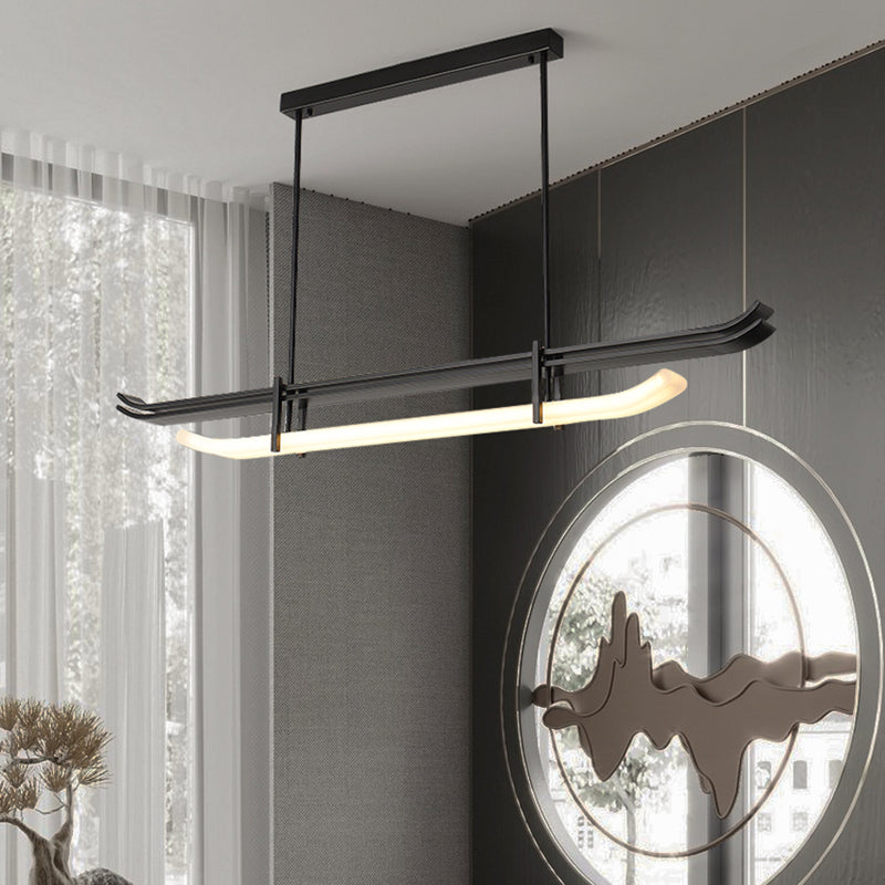 Contemporary Hanging Light Black LED Island Light Fixture with Metal for Dining Room
