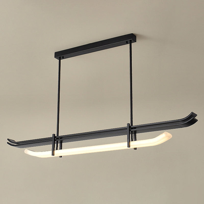 Contemporary Hanging Light Black LED Island Light Fixture with Metal for Dining Room