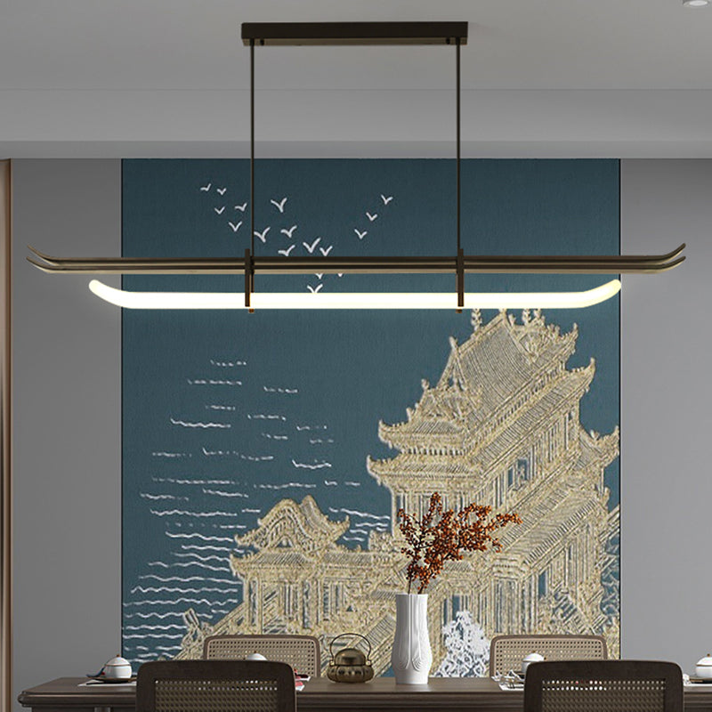 Contemporary Hanging Light Black LED Island Light Fixture with Metal for Dining Room
