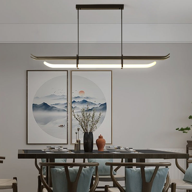 Contemporary Hanging Light Black LED Island Light Fixture with Metal for Dining Room