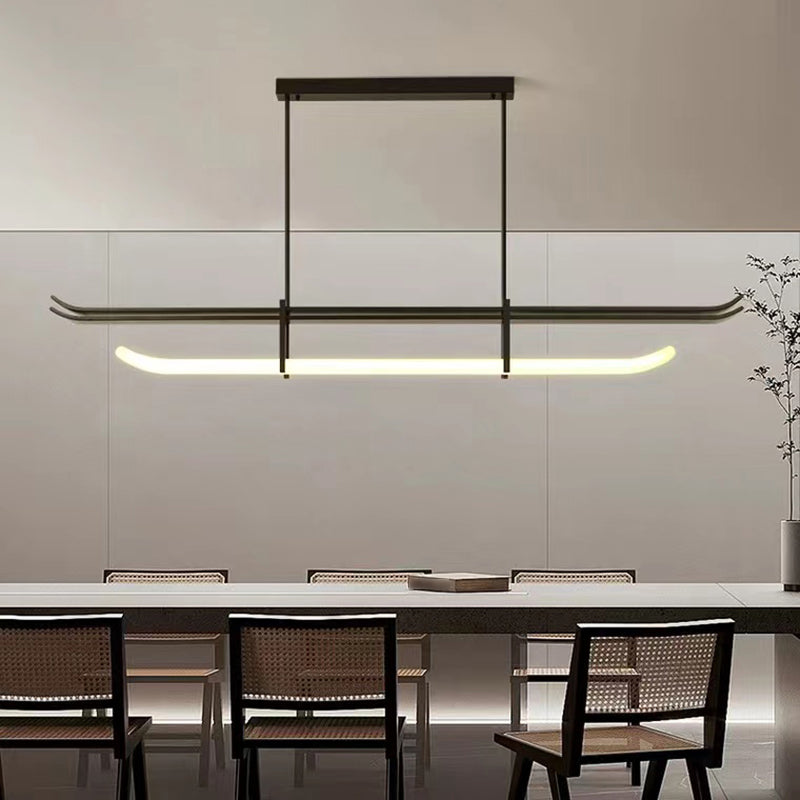 Contemporary Hanging Light Black LED Island Light Fixture with Metal for Dining Room