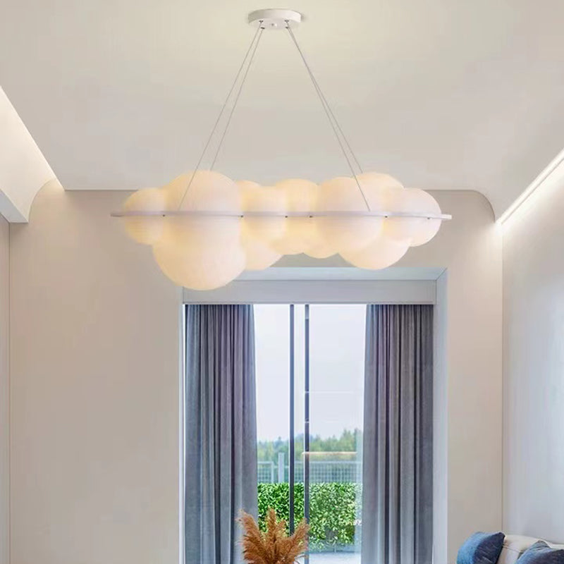 Contemporary Hanging Light Cloud Island Light Fixture in White for Dining Room
