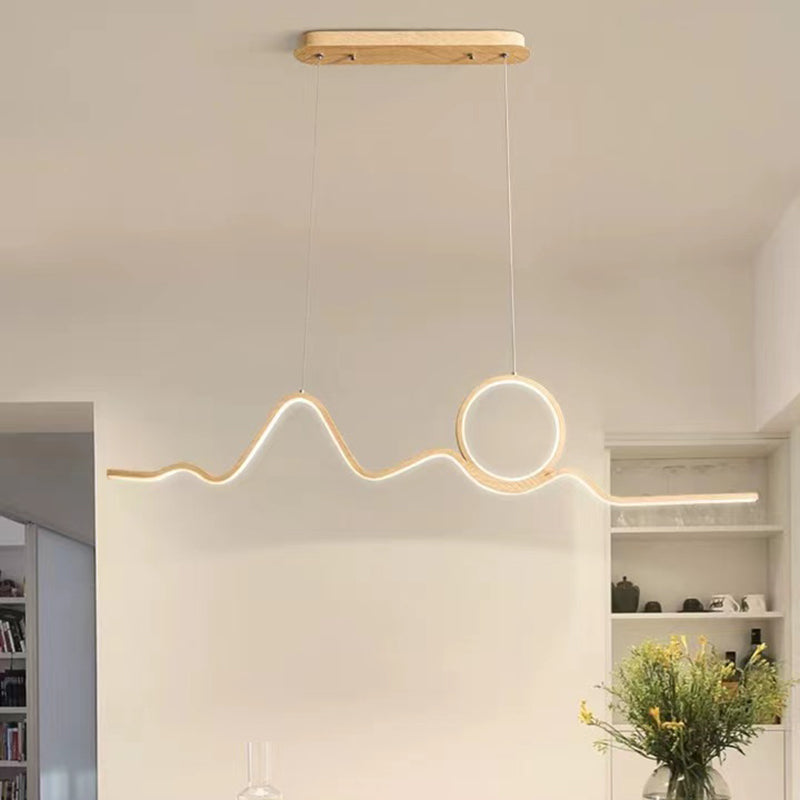 2-Light Beige Island Lighting Modern Wooden LED Ceiling Light for Bedroom