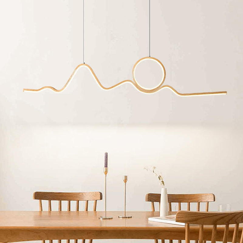 2-Light Beige Island Lighting Modern Wooden LED Ceiling Light for Bedroom