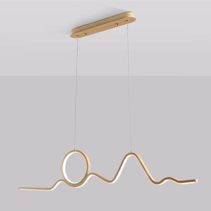 2-Light Beige Island Lighting Modern Wooden LED Ceiling Light for Bedroom