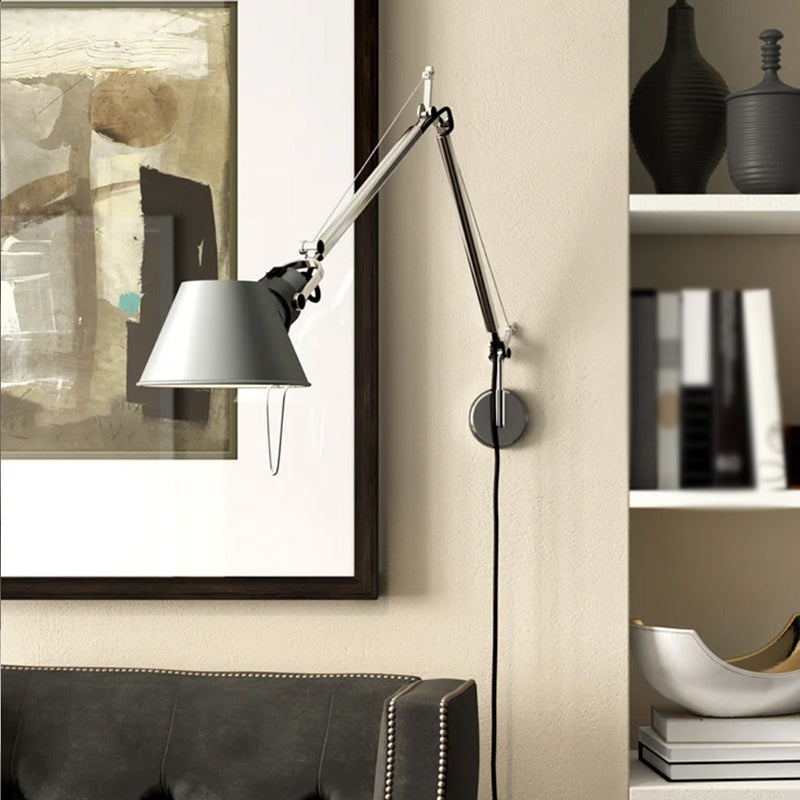 Modern Wall Sconce Cone Shape Wall Light with Metal Shade in Silver for Living Room