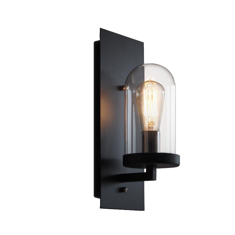 Industrial Metal Wall Sconce Cylinder Shape Wall Light with Glass Shade for Courtyard