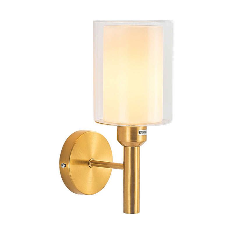 Modern Vanity Lighting Cylinder Shade Wall Light Fixture with Glass for Bathroom