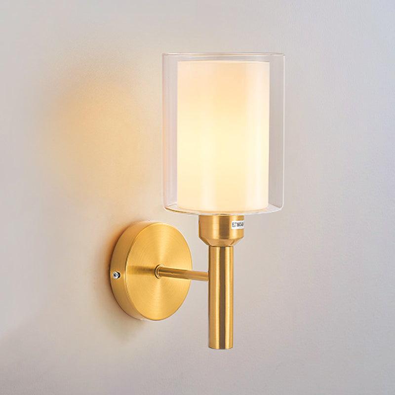 Modern Vanity Lighting Cylinder Shade Wall Light Fixture with Glass for Bathroom