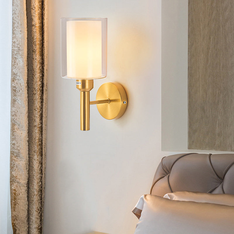 Modern Vanity Lighting Cylinder Shade Wall Light Fixture with Glass for Bathroom