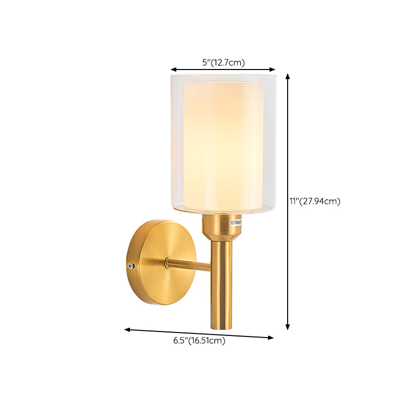 Modern Vanity Lighting Cylinder Shade Wall Light Fixture with Glass for Bathroom