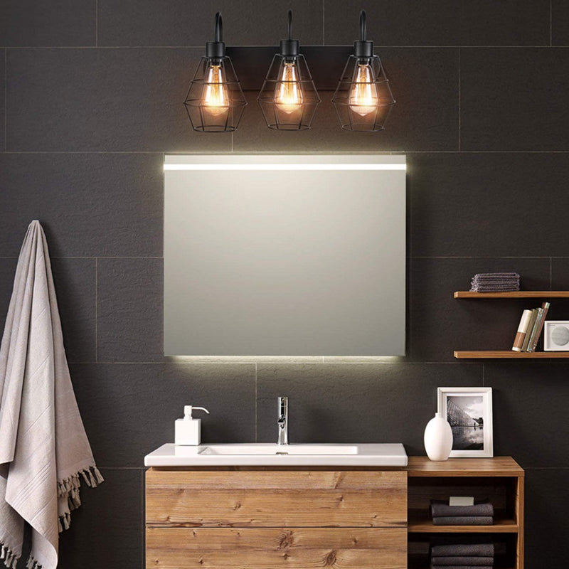 Industrial 3 - Light Bath Vanity Light Iron Bathroom Fixture in Dark Black