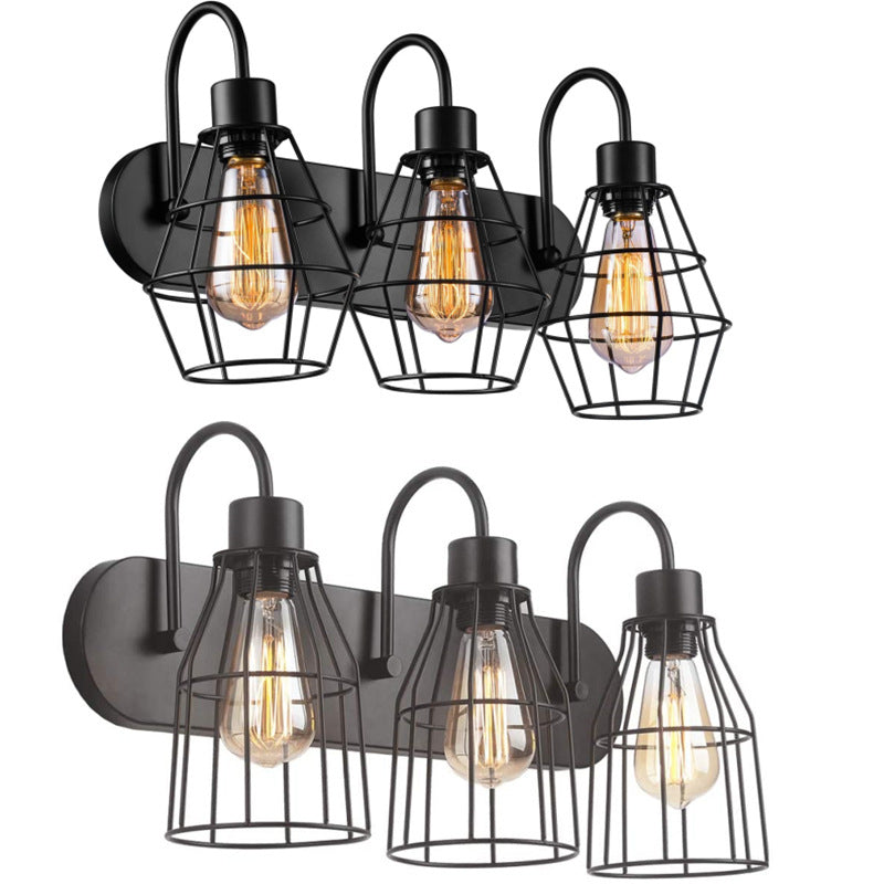 Industrial 3 - Light Bath Vanity Light Iron Bathroom Fixture in Dark Black