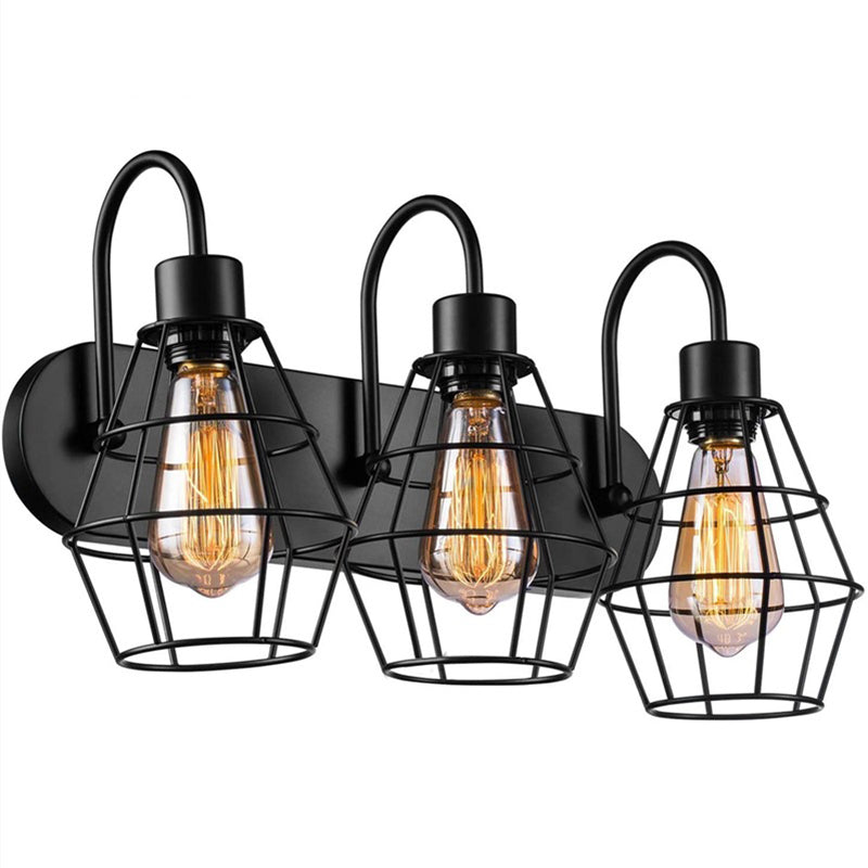 Industrial 3 - Light Bath Vanity Light Iron Bathroom Fixture in Dark Black