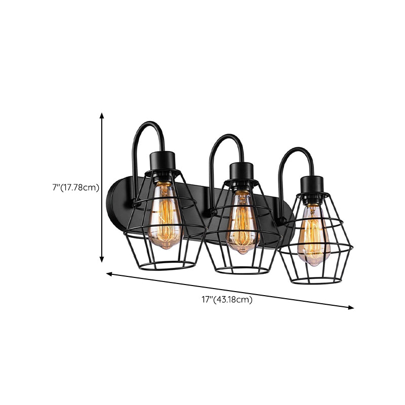 Industrial 3 - Light Bath Vanity Light Iron Bathroom Fixture in Dark Black