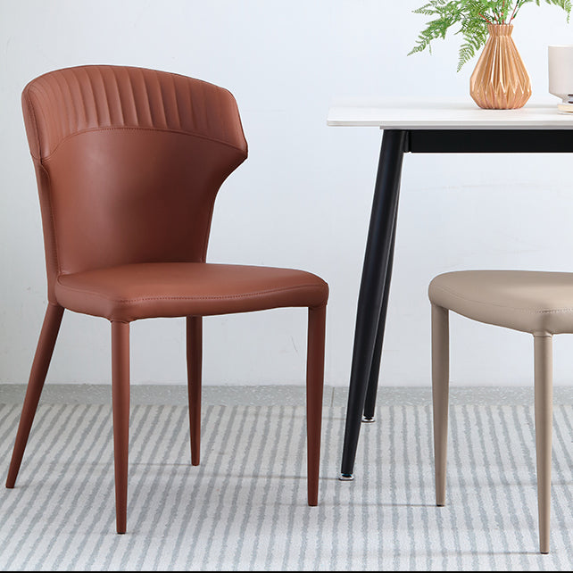 Faux Leather Dining Chairs Wingback Side Chairs with Metal Base