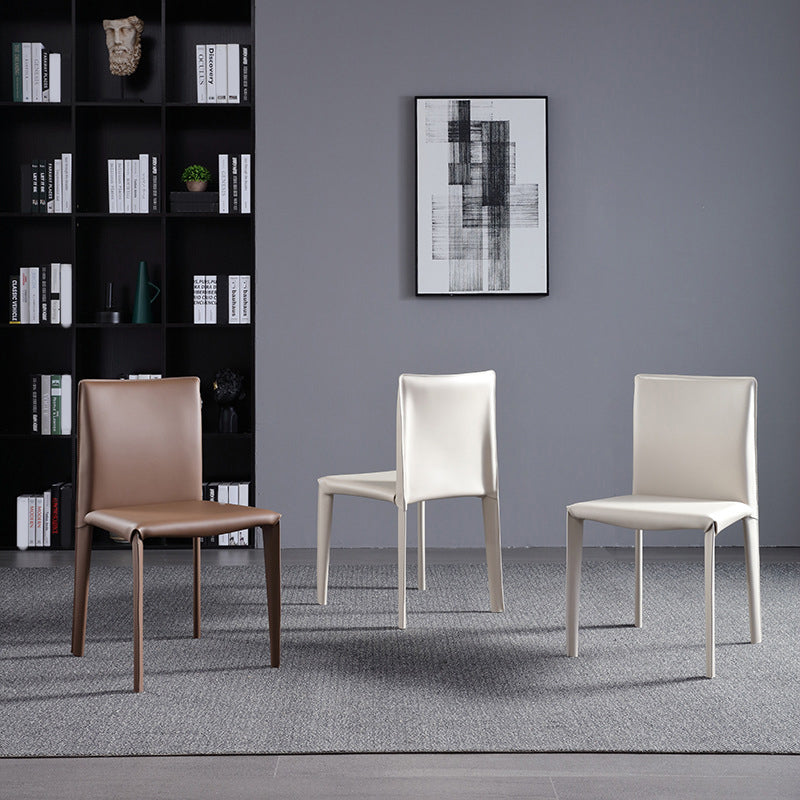 Contemporary Faux Leather Dining Chairs Armless Chairs with Metal Base