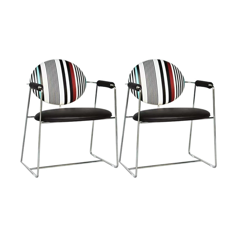 Faux Leathe Dining Chairs Upholstered Arm Chairs with Metal Base